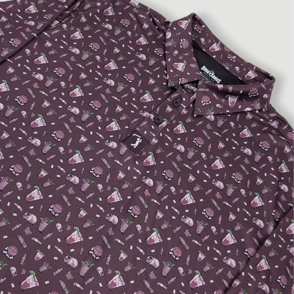 Bogey Bros Course Candy Performance Golf Polo Mens 2XL Purple All Over Print
